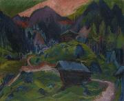 Ernst Ludwig Kirchner Kummeralp Mountain and Two Sheds Spain oil painting artist
